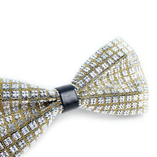 Load image into Gallery viewer, Men&#39;s Crystal Silver Rhinestone over Gold Bow Tie
