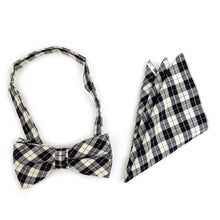Load image into Gallery viewer, Men&#39;s Plaid Cotton Bow Tie &amp; Matching Pocket Square
