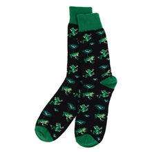 Load image into Gallery viewer, Parquet Men’s Frog Leaf Novelty Crew Socks – Black &amp; Green
