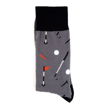 Load image into Gallery viewer, Parquet Men’s Golf Novelty Crew Socks – Grey &amp; Black
