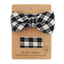 Load image into Gallery viewer, Men&#39;s Plaid Cotton Bow Tie &amp; Matching Pocket Square
