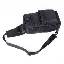 Load image into Gallery viewer, Black Polyester Sling Bag with 3 Zipper Compartments – Spacious &amp; Adjustable
