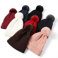 Load image into Gallery viewer, Ladies Winter Beanie hat, Knitted Soft Ski Cap with Fleece Lining and Pom, Thick Slouchy Snow Knit Skull Cap
