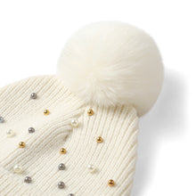 Load image into Gallery viewer, Knit Beanie with Pearls and Pom
