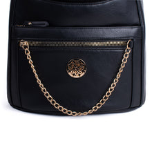 Load image into Gallery viewer, Ladies Black PU Backpack with Gold Chain
