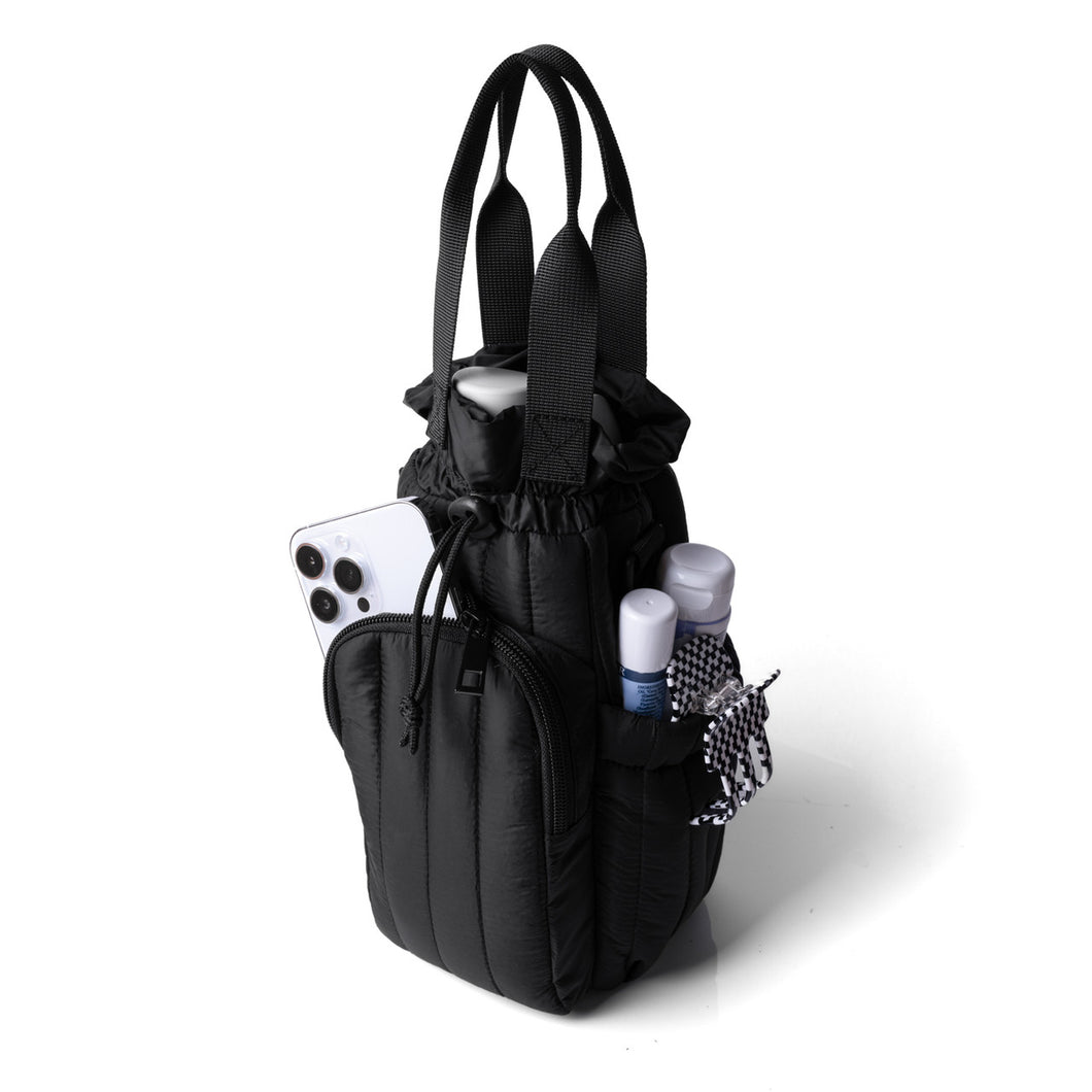Ladies Black Quilted Nylon Bottle Holder- Sling Bag