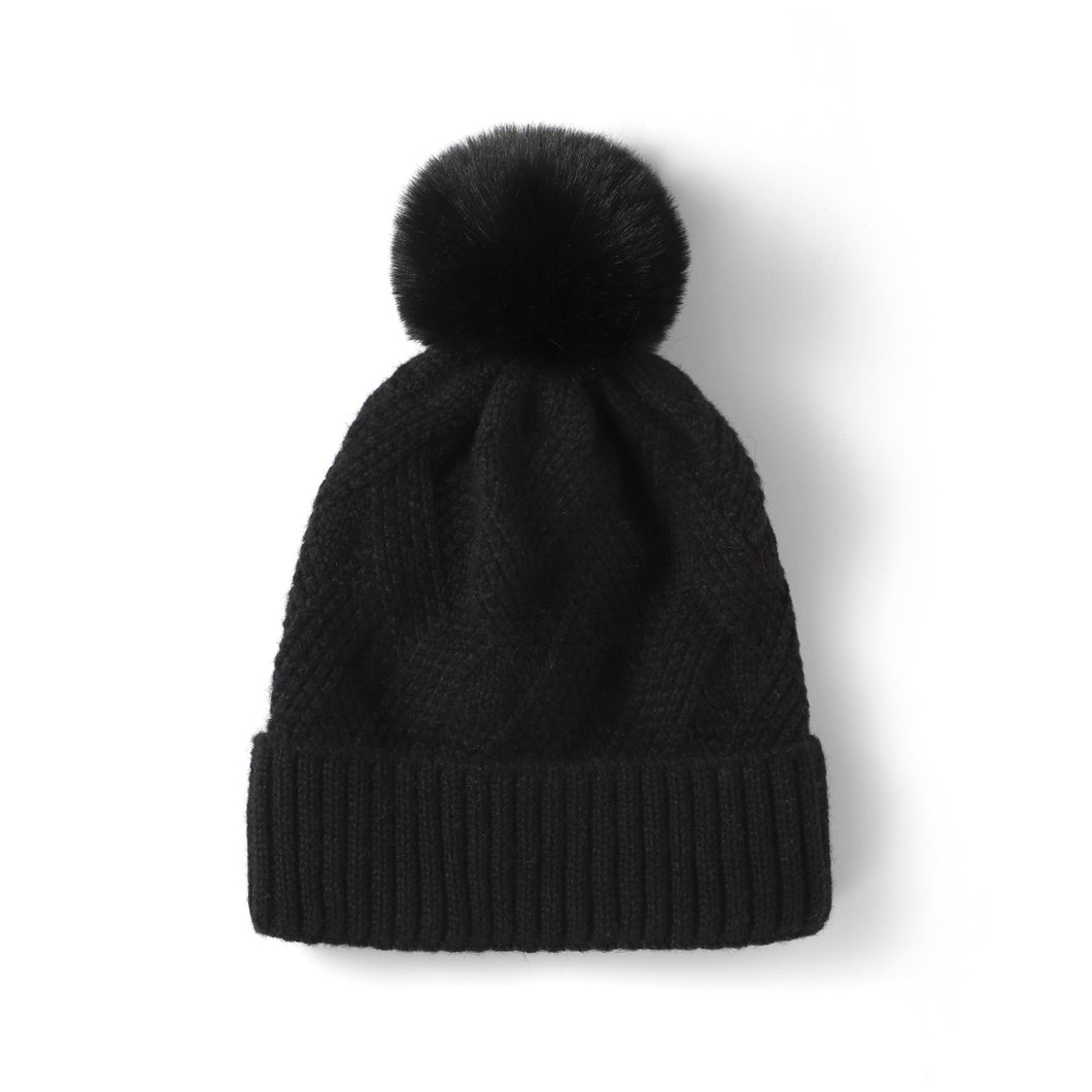 Ladies Winter Cable Knit Beanie with Pom