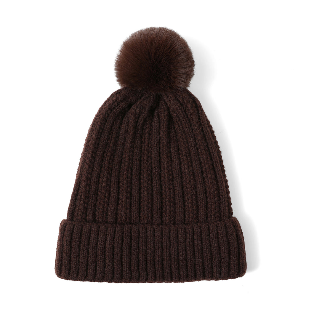 Ladies Winter Beanie with Fleece Lining and Pom