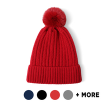 Load image into Gallery viewer, Ladies Winter Beanie hat, Knitted Soft Ski Cap with Fleece Lining and Pom, Thick Slouchy Snow Knit Skull Cap
