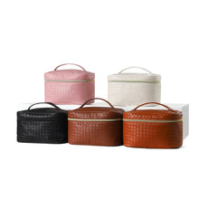 Load image into Gallery viewer, Ladies Vegan Woven Leather Train Case Cosmetic Travel Bag
