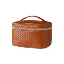 Load image into Gallery viewer, Ladies Vegan Woven Leather Train Case Cosmetic Travel Bag
