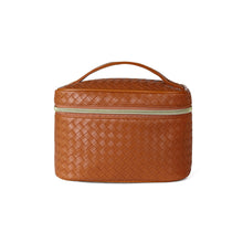 Load image into Gallery viewer, Ladies Vegan Woven Leather Train Case Cosmetic Travel Bag
