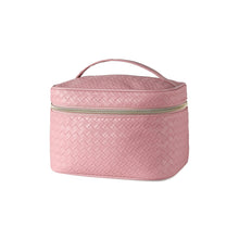 Load image into Gallery viewer, Ladies Vegan Woven Leather Train Case Cosmetic Travel Bag
