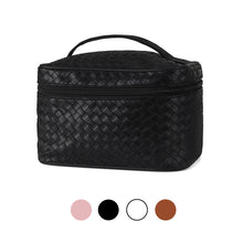 Load image into Gallery viewer, Ladies Vegan Woven Leather Train Case Cosmetic Travel Bag
