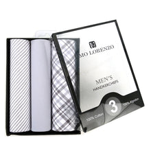 Load image into Gallery viewer, Men&#39;s Cotton Solid, Striped &amp; Plaid Gray Handkerchiefs 3 Piece Set
