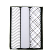 Load image into Gallery viewer, Men&#39;s Cotton Solid, Striped &amp; Plaid Gray Handkerchiefs 3 Piece Set
