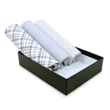 Load image into Gallery viewer, Men&#39;s Cotton Solid, Striped &amp; Plaid Gray Handkerchiefs 3 Piece Set
