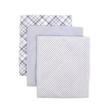Load image into Gallery viewer, Men&#39;s Cotton Solid, Striped &amp; Plaid Gray Handkerchiefs 3 Piece Set
