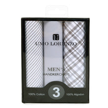 Load image into Gallery viewer, Men&#39;s Cotton Solid, Striped &amp; Plaid Gray Handkerchiefs 3 Piece Set

