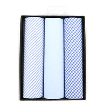 Load image into Gallery viewer, Men&#39;s Cotton Solid, Striped &amp; Plaid Blue Handkerchiefs 3 Piece Set
