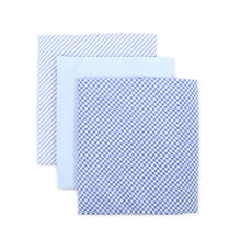 Load image into Gallery viewer, Men&#39;s Cotton Solid, Striped &amp; Plaid Blue Handkerchiefs 3 Piece Set
