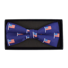 Load image into Gallery viewer, Men&#39;s Blue American Flag Banded Bow Tie
