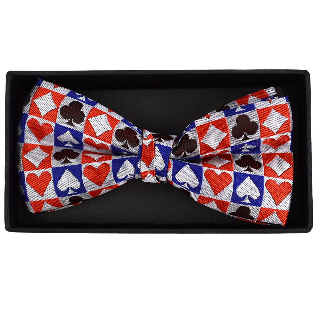 Men's Checkered Poker Card Suits Banded Bow Tie