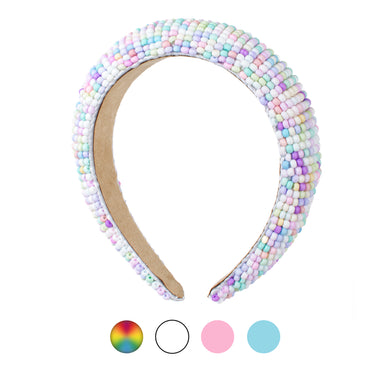 Nollia Rainbow Beaded Padded Headband – front view with color swatch