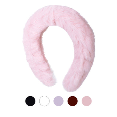 Nollia pink faux fur headband winter fashion with swatch
