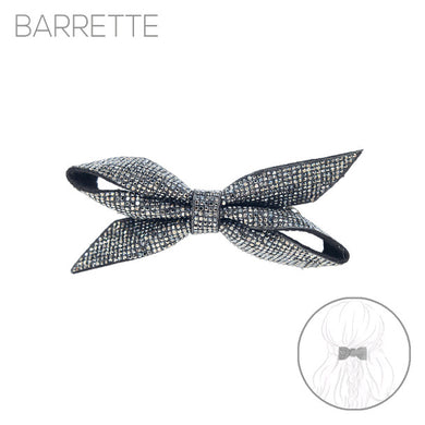 Nollia rhinestone bow suede barrette in black with sparkling crystals
