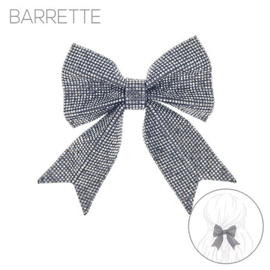 Nollia rhinestone suede black bow barrette on white background