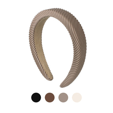 Nollia taupe twill ribbed padded headband front view with swatch