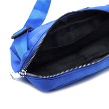 Load image into Gallery viewer, Nollia unisex blue nylon rectangle belt bag zipper opened 

