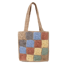 Load image into Gallery viewer, Ladies Patch Square Straw Shoulder Hobo Tote Bag
