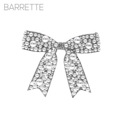 Silver big bow hair clip with elegant pearl embellishments