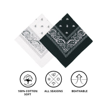 Load image into Gallery viewer, Cotton Bandana Black &amp; White Duo Pack
