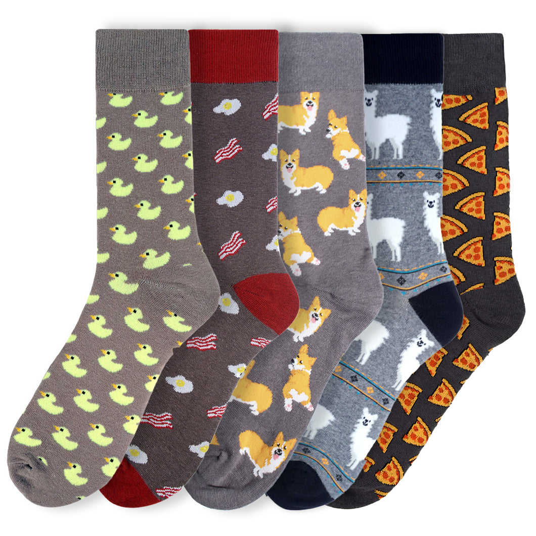 Men's Novelty Socks 'Gray' Assorted Pack- 5 pairs