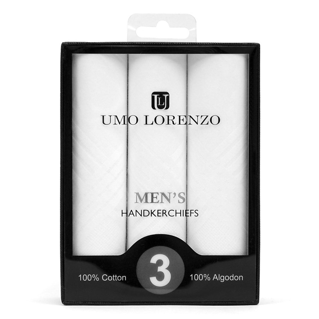 Boxed Men's Cotton Plain Handkerchiefs 3 piece Set