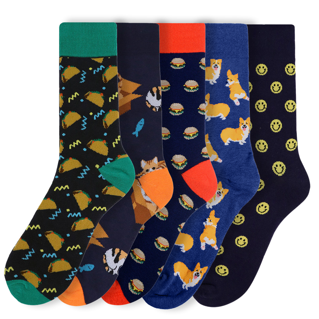 Men's Novelty Socks ' Navy' Assorted Pack- 5 pairs