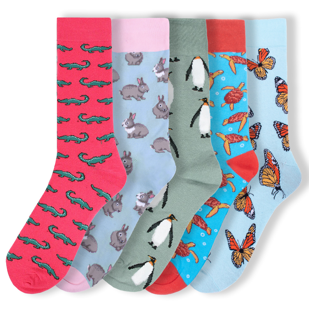 Men's Novelty Socks 'Animal Pack' Assorted Pack- 5 pairs