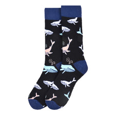 Load image into Gallery viewer, Parquet Men’s Whale Pattern Novelty Crew Socks – Black or Teal
