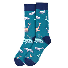 Load image into Gallery viewer, Parquet Men’s Whale Pattern Novelty Crew Socks – Black or Teal
