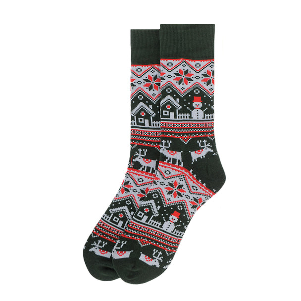 Parquet Vintage Winter Pattern Novelty Crew Socks – Green or Burgundy
