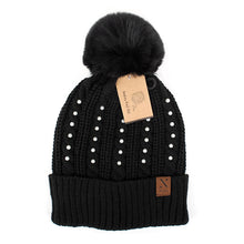 Load image into Gallery viewer, Women&#39;s Winter Hat - Pom Pom &amp; Pearls Knit Hat
