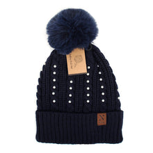 Load image into Gallery viewer, Women&#39;s Winter Hat - Pom Pom &amp; Pearls Knit Hat
