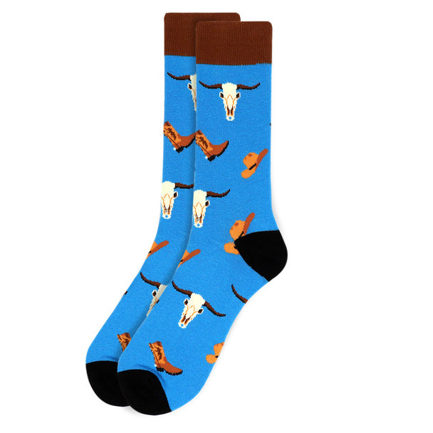 Parquet Men’s Old West Cowboy Novelty Crew Socks – Turquoise