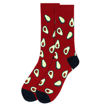 Load image into Gallery viewer, Parquet Men’s Avocado Pattern Crew Socks – Burgundy &amp; Black
