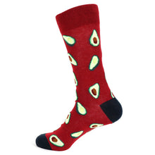 Load image into Gallery viewer, Parquet Men’s Avocado Pattern Crew Socks – Burgundy &amp; Black
