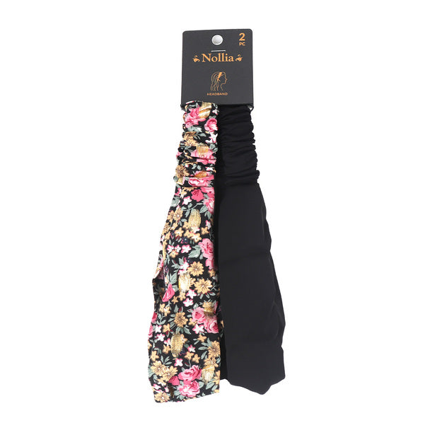 Headband - Solid and Floral Headband Set 2 Pc