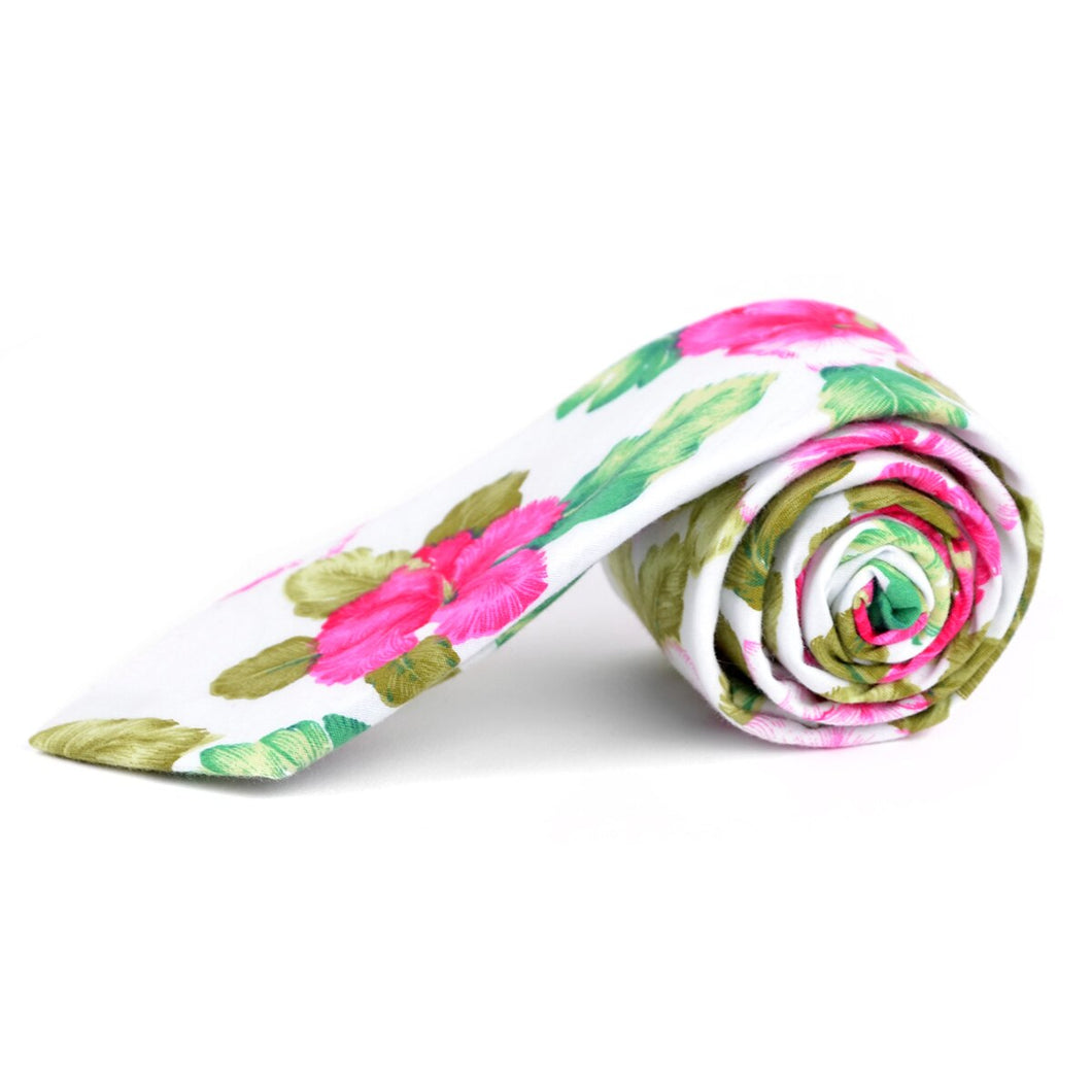 Tie - Floral Cotton Slim Tie  2.5